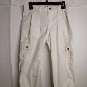 Lee Capri Pants Women 6 Cargo Pockets Roll Tab Hem White